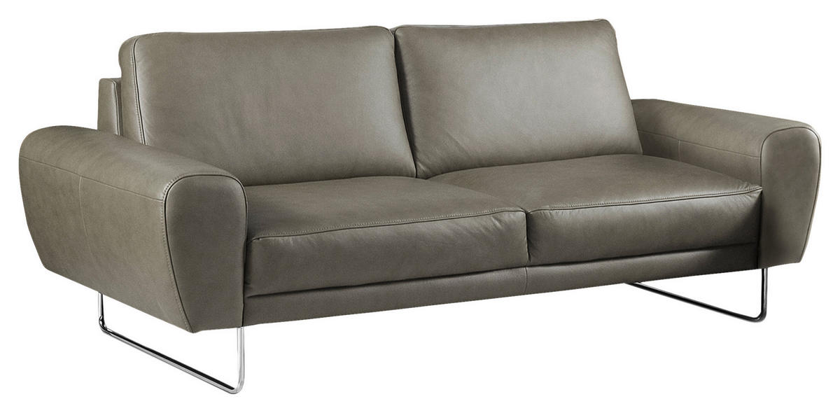 2-SITZER-SOFA in Echtleder Grau  - Chromfarben/Grau, Design, Leder/Metall (177/85/92cm) - Livetastic