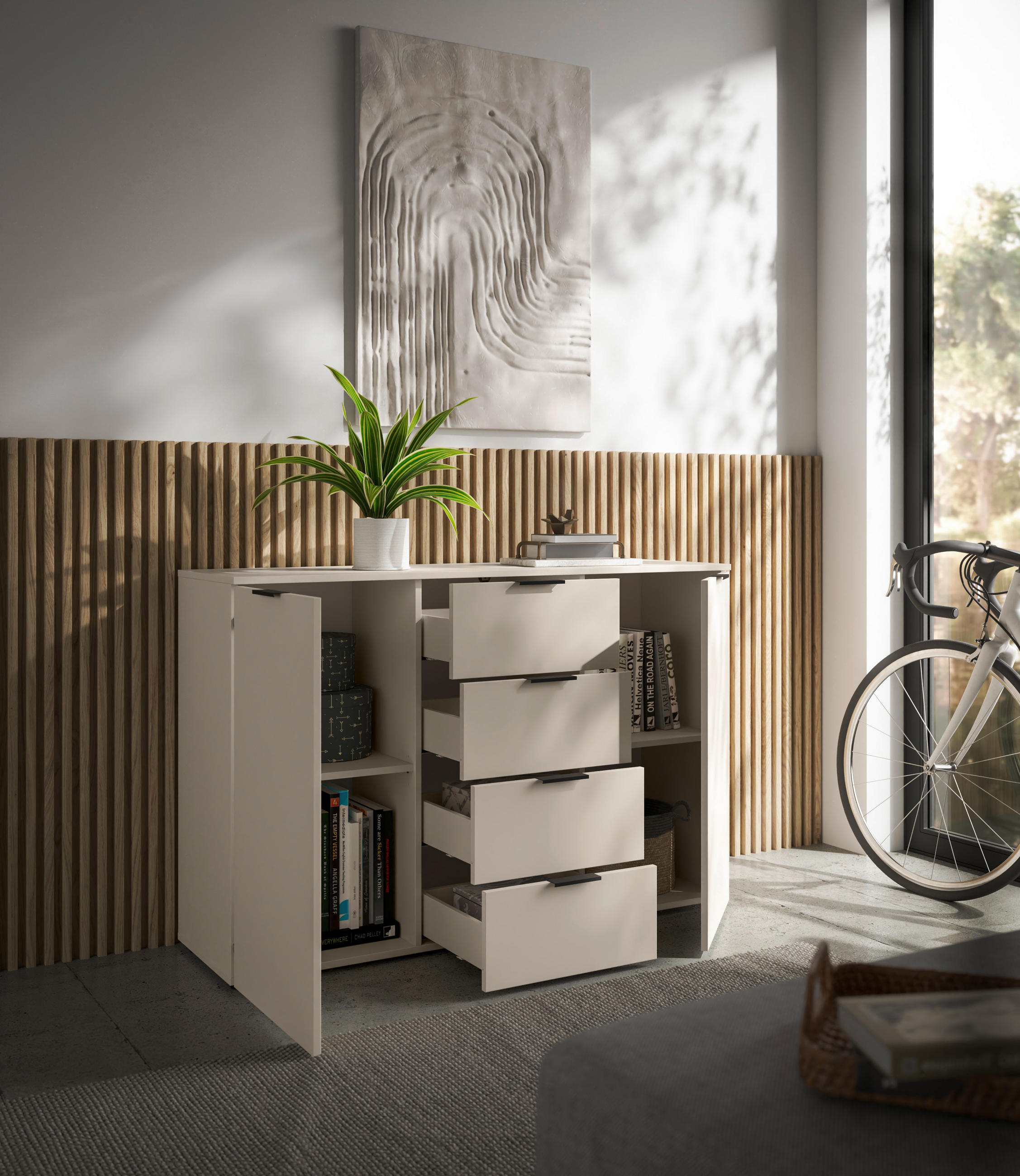 SIDEBOARD  in 135/90/40 cm  - Kaschmir/Schwarz, Basics, Holzwerkstoff/Kunststoff (135/90/40cm) - Carryhome