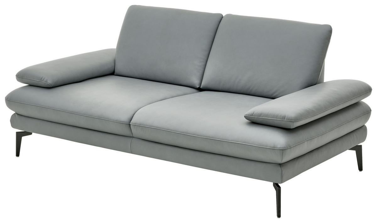 2,5-SITZER in Echtleder Grau  - Schwarz/Grau, Design, Leder/Metall (196/86/104cm) - Dieter Knoll