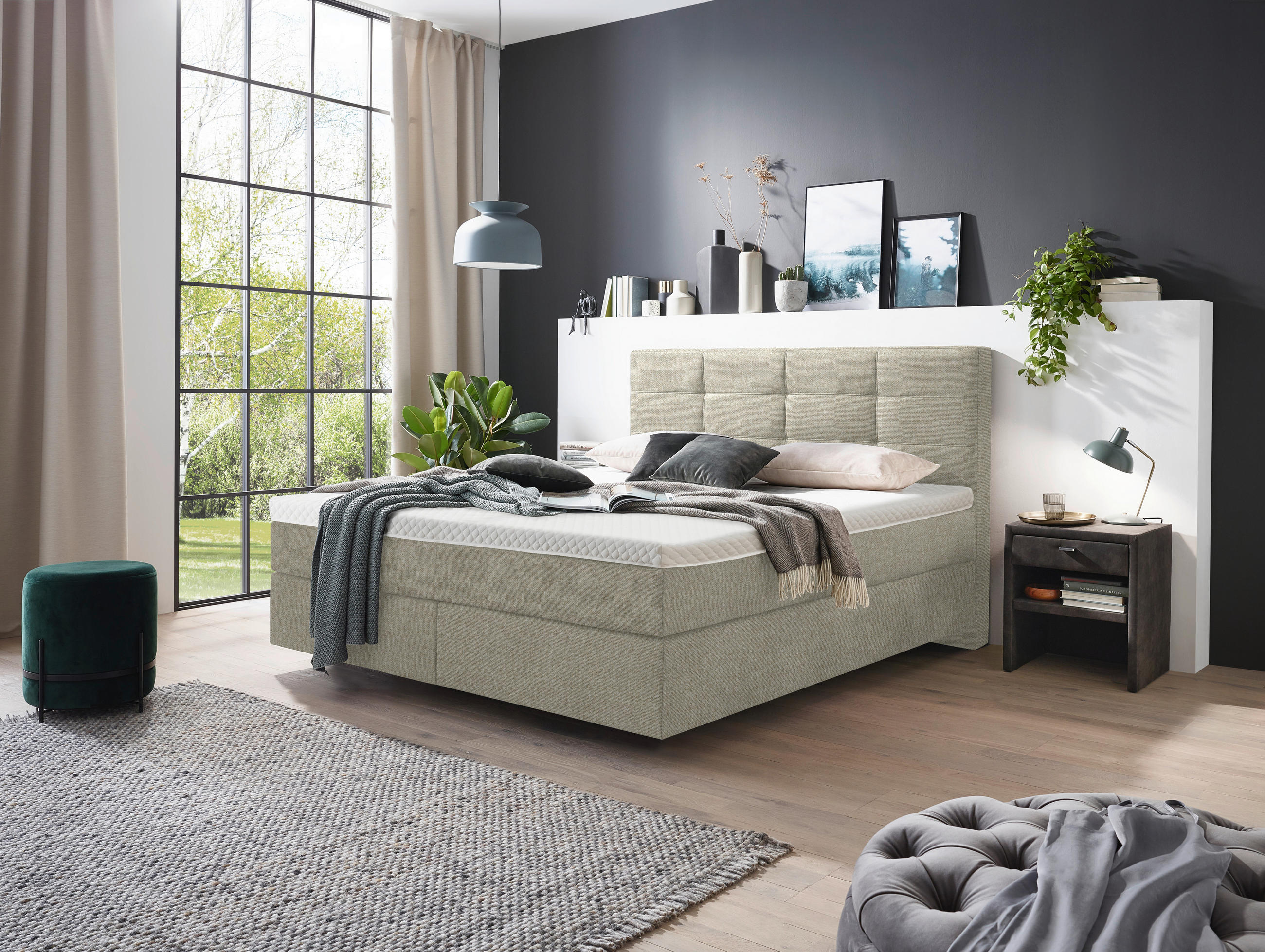BOXSPRINGBETT 160/200 cm  in Beige  - Chromfarben/Beige, KONVENTIONELL, Kunststoff/Textil (160/200cm) - Voleo