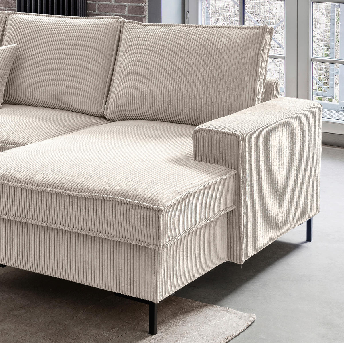 WOHNLANDSCHAFT in Cord Beige  - Beige/Schwarz, Modern, Textil/Metall (198/309/150cm) - MID.YOU