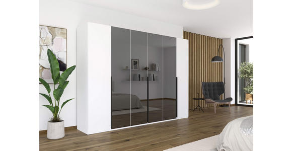 DREHTÜRENSCHRANK 301/223/61 cm 6-türig Grau, Weiß - Graphitfarben/Weiß, Trend, Glas/Holzwerkstoff (301/223/61cm) - Novel