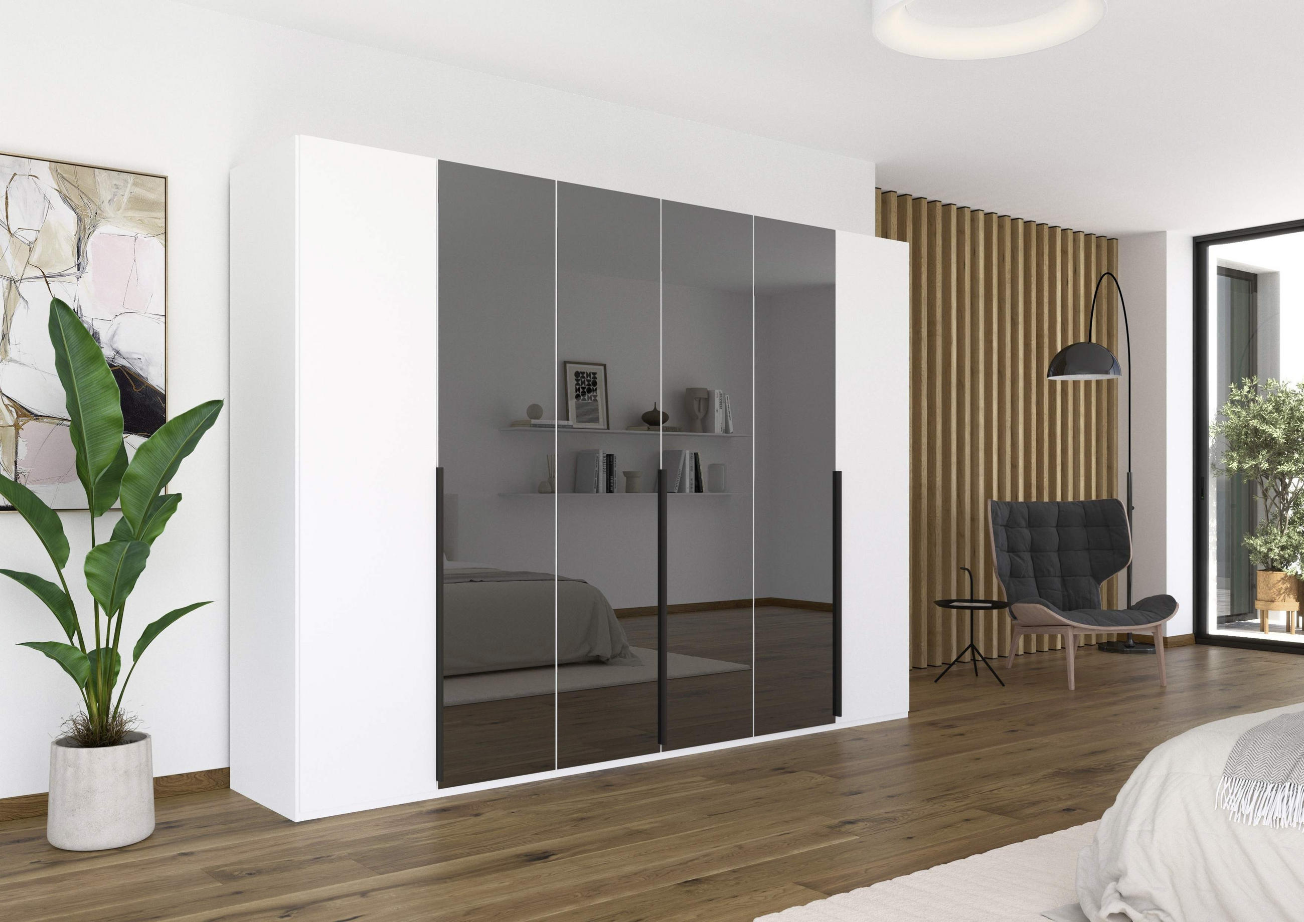 DREHTÜRENSCHRANK 301/223/61 cm 6-türig Grau, Weiß  - Graphitfarben/Weiß, Trend, Glas/Holzwerkstoff (301/223/61cm) - Novel