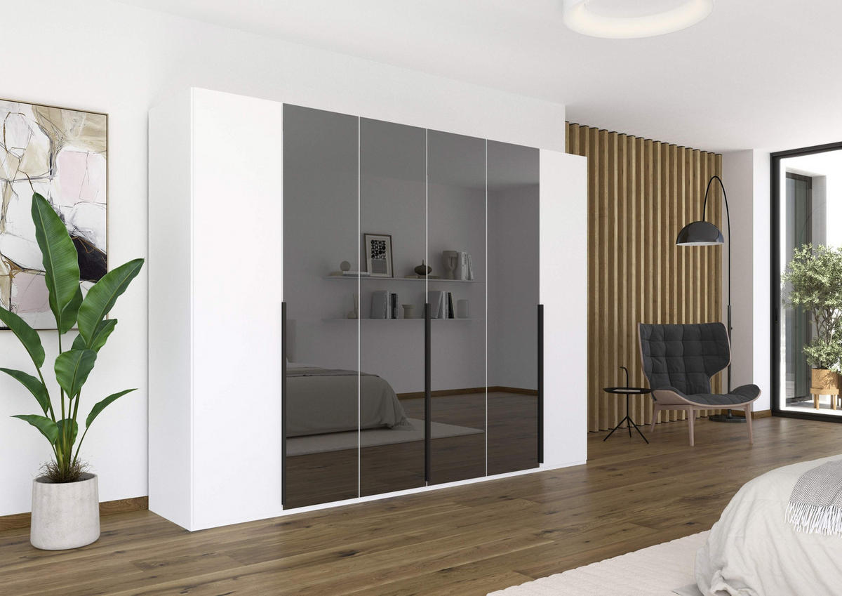 DREHTÜRENSCHRANK in Grau, Weiss  - Weiss/Graphitfarben, Trend, Glas/Holzwerkstoff (301/223/61cm) - Rauch Möbel
