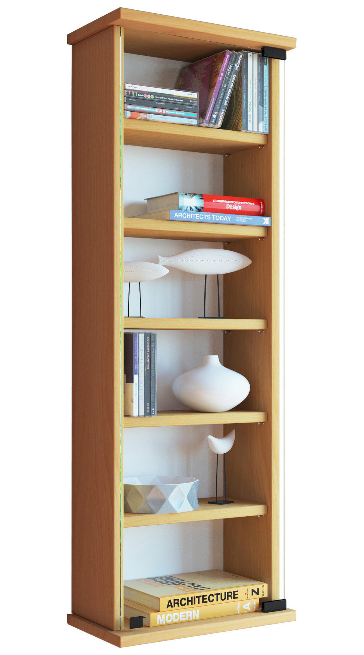 CD-Regal in Buchefarbe - Buchefarben, Konventionell, Glas/Holzwerkstoff (31/91,5/18cm) - MID.YOU