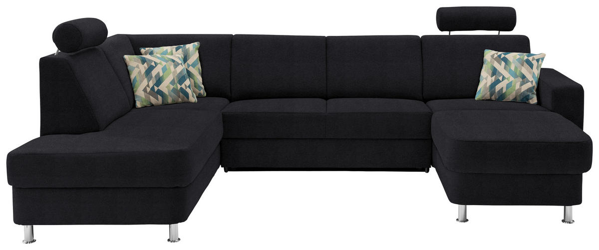 WOHNLANDSCHAFT in Chenille Schwarz  - Chromfarben/Schwarz, Design, Kunststoff/Textil (198/301/165cm) - Xora
