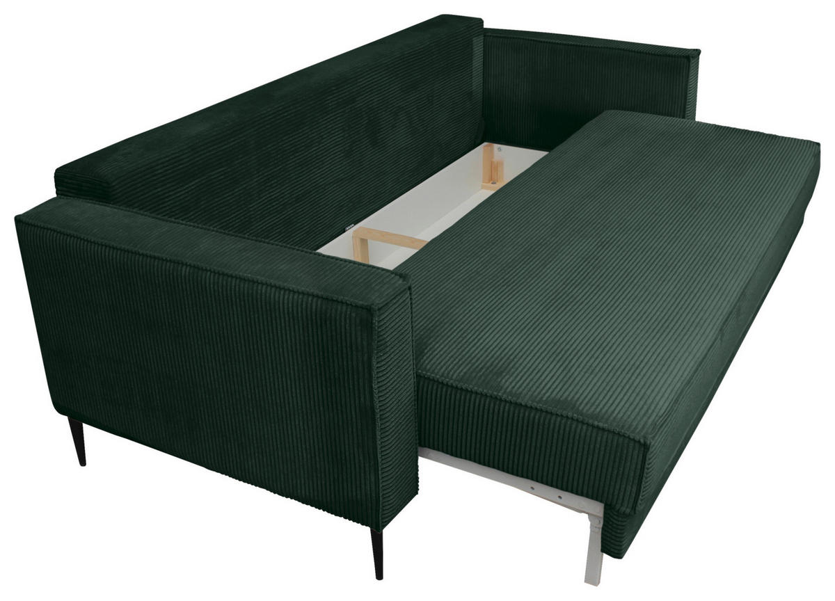 SCHLAFSOFA  mit Liegefunktion, Rücken echt, haustierfreundlicher Bezug Cord Dunkelgrün  - Dunkelgrün/Schwarz, KONVENTIONELL, Textil/Metall (222/93/98cm) - Carryhome