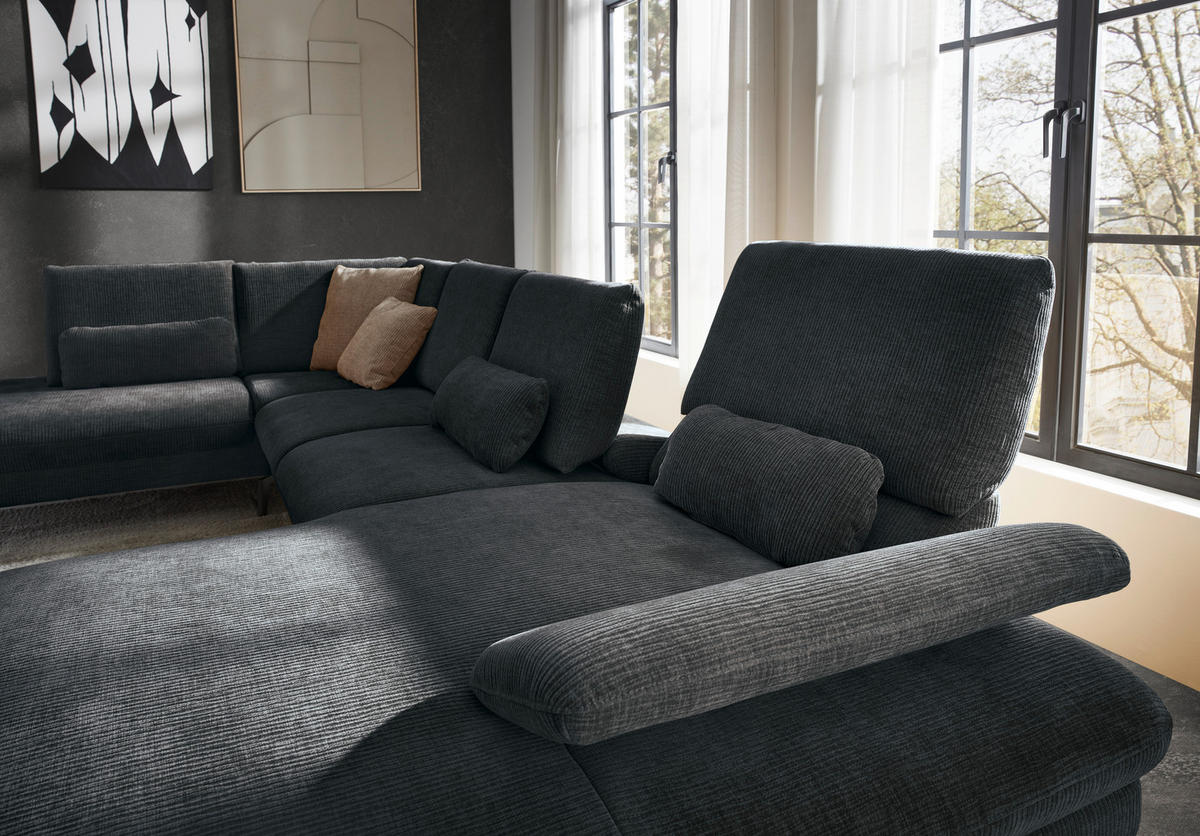 WOHNLANDSCHAFT in Webstoff Anthrazit  - Anthrazit/Schwarz, Design, Textil/Metall (208/354/157cm) - Dieter Knoll