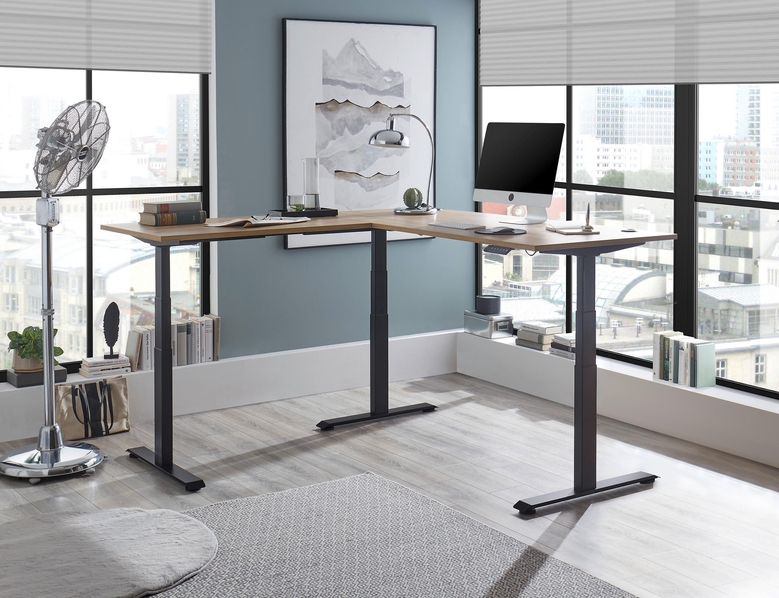ECKSCHREIBTISCH 100/180/74-127 cm  in Eiche Artisan  - Schwarz/Eiche Artisan, MODERN, Holzwerkstoff/Metall (100/180/74-127cm) - Carryhome