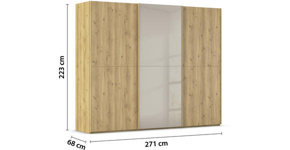 SCHWEBETÜRENSCHRANK 270/223/68 cm 3-türig Eichefarben, Fango  - Fango/Eichefarben, Design, Glas/Holz (270/223/68cm) - Novel