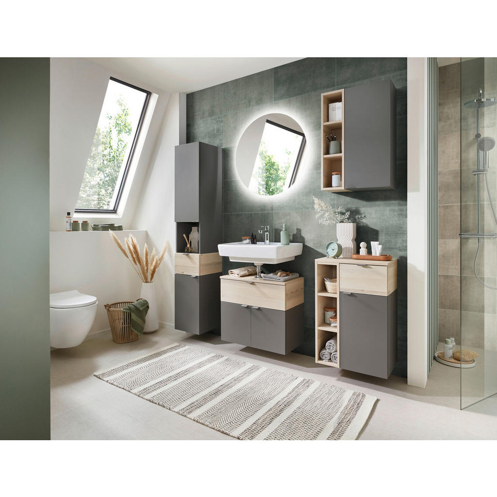 Thumbnail - Xora Badezimmerspiegel 393, Klar, Glas, Holzwerkstoff, rund, 70x70x4.2 cm, feuchtraumgeeignet, Badezimmer, Badezimmerspi...