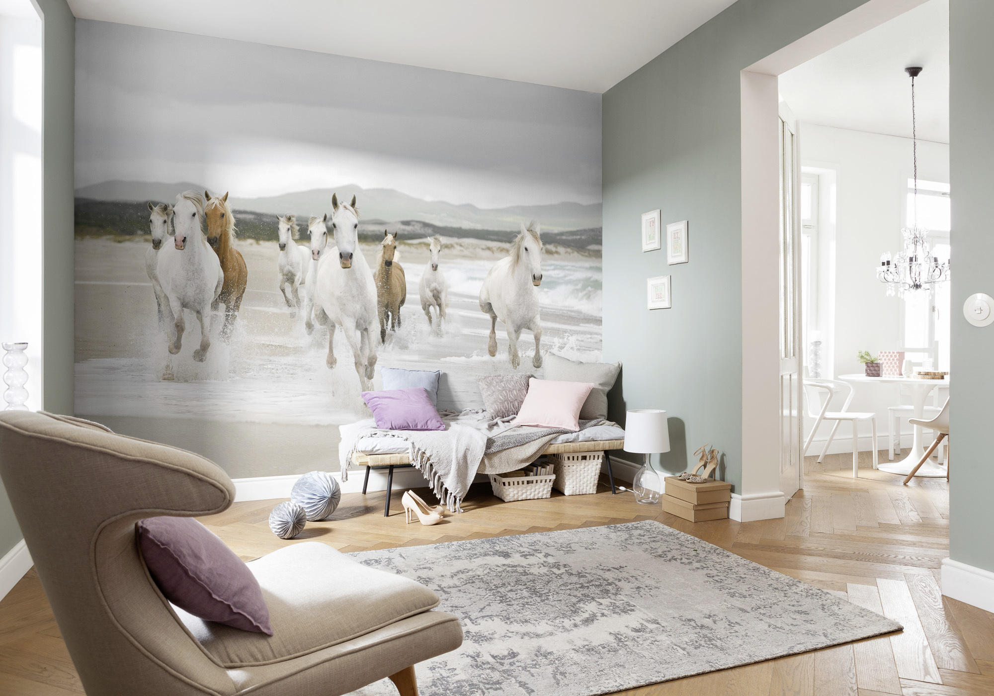 FOTOTAPETE White Horses  - Hellbraun/Weiß, Natur, Papier (368/254cm) - Komar
