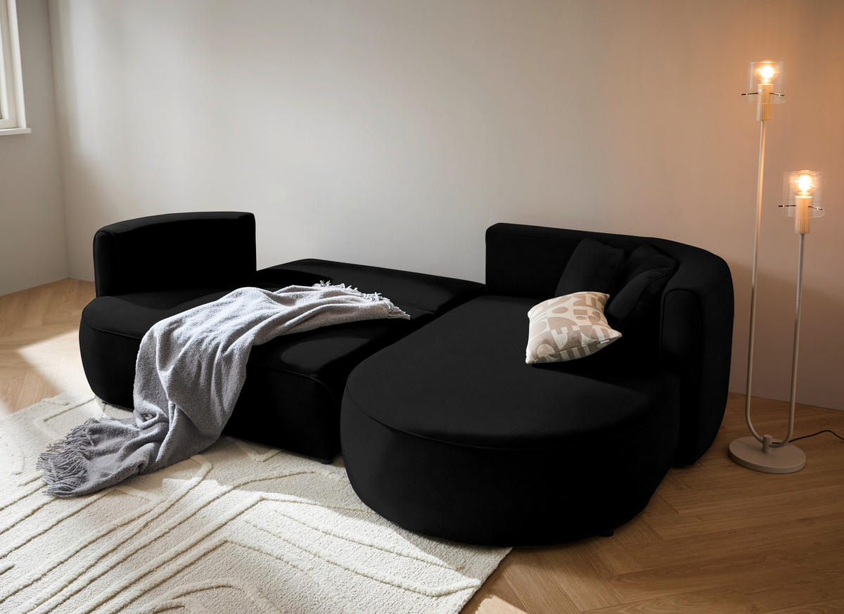 ECKSOFA in Webstoff Schwarz  - Schwarz/Grün, Modern, Kunststoff/Textil (284/183cm) - Welnova