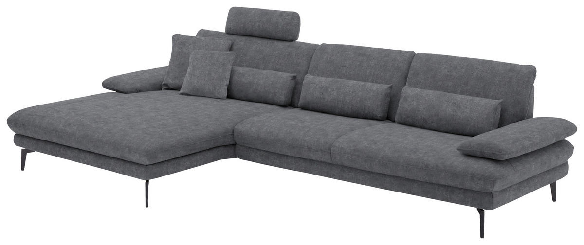 ECKSOFA in Velours Silberfarben  - Silberfarben/Schwarz, Design, Textil/Metall (180/310cm) - Dieter Knoll