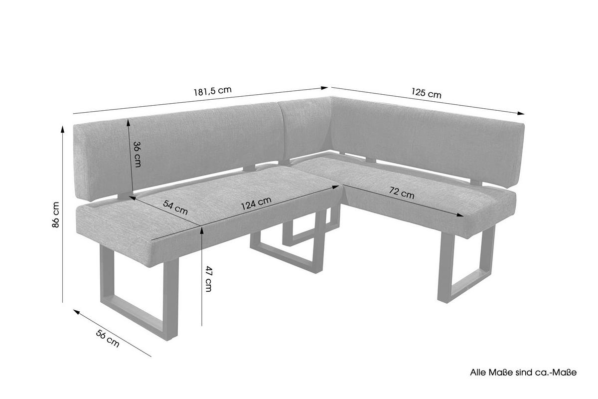ECKBANK 181,5/125 cm Webstoff Grau, Schwarz   - Anthrazit/Schwarz, Design, Textil/Metall (181,5/125cm) - MID.YOU