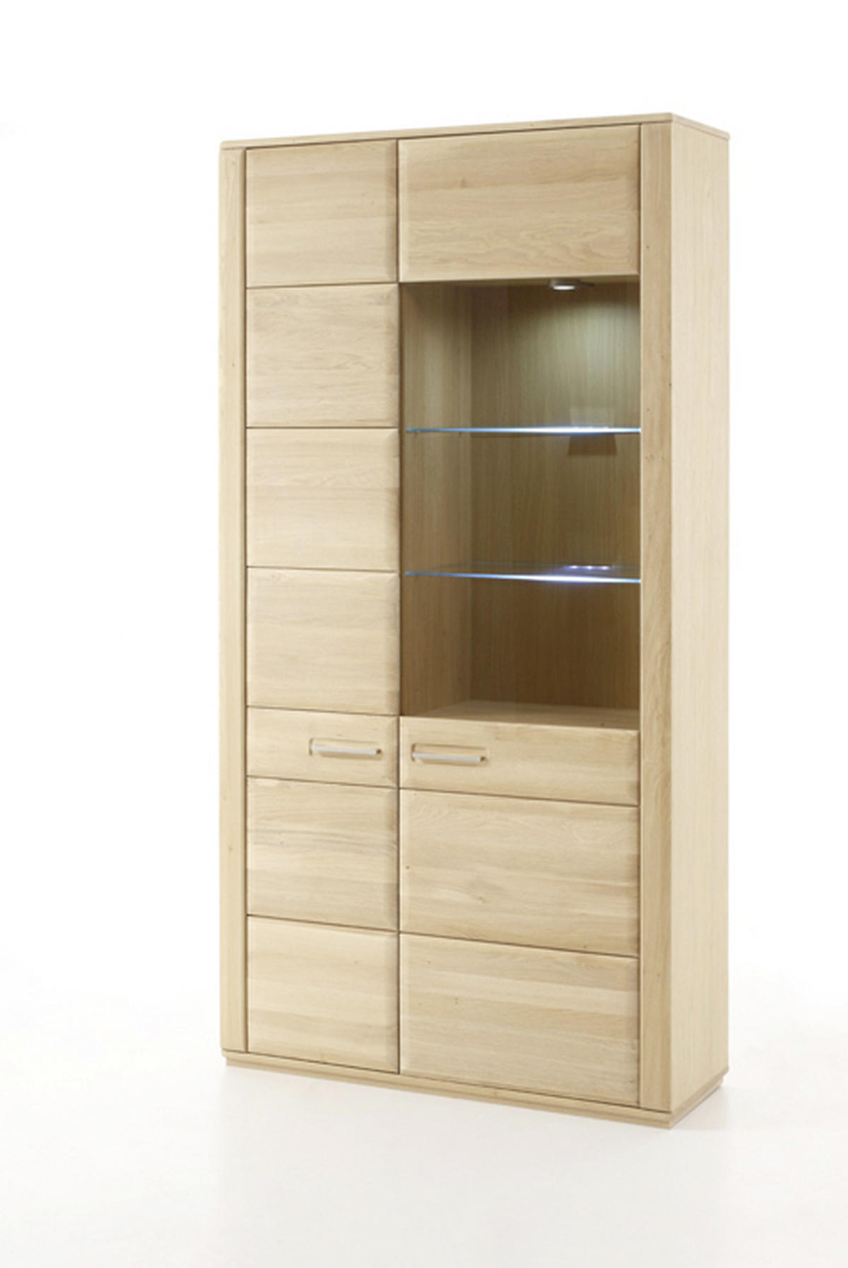 VITRINENKOMBINATION in furniert, teilmassiv Eiche Eichefarben  - Eichefarben/Nickelfarben, Design, Glas/Holz (107/209/38cm) - Livetastic