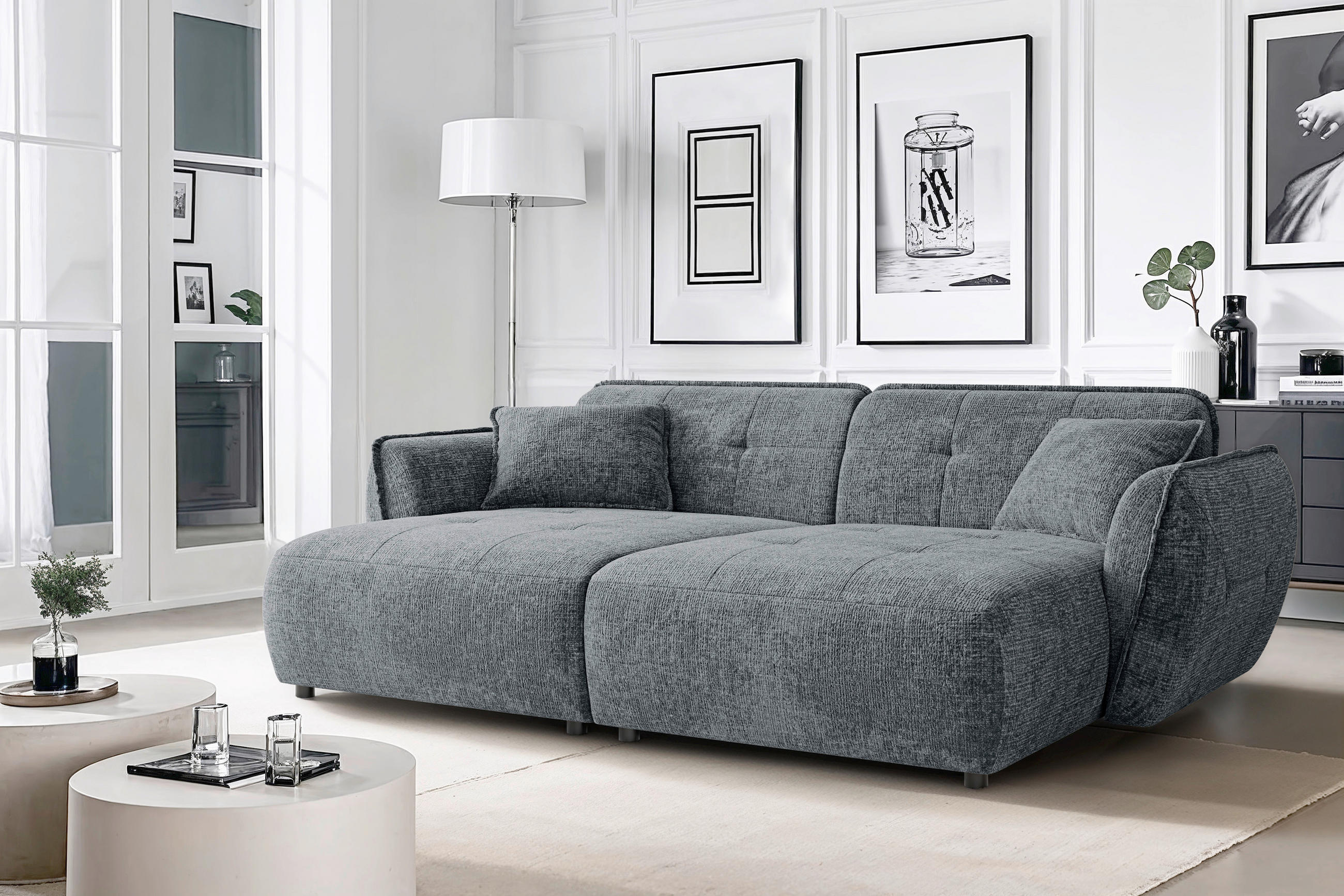 BIGSOFA NELIA in Chenille Dunkelgrau  - Dunkelgrau/Schwarz, Design, Kunststoff/Textil (252/81/155cm) - P & B