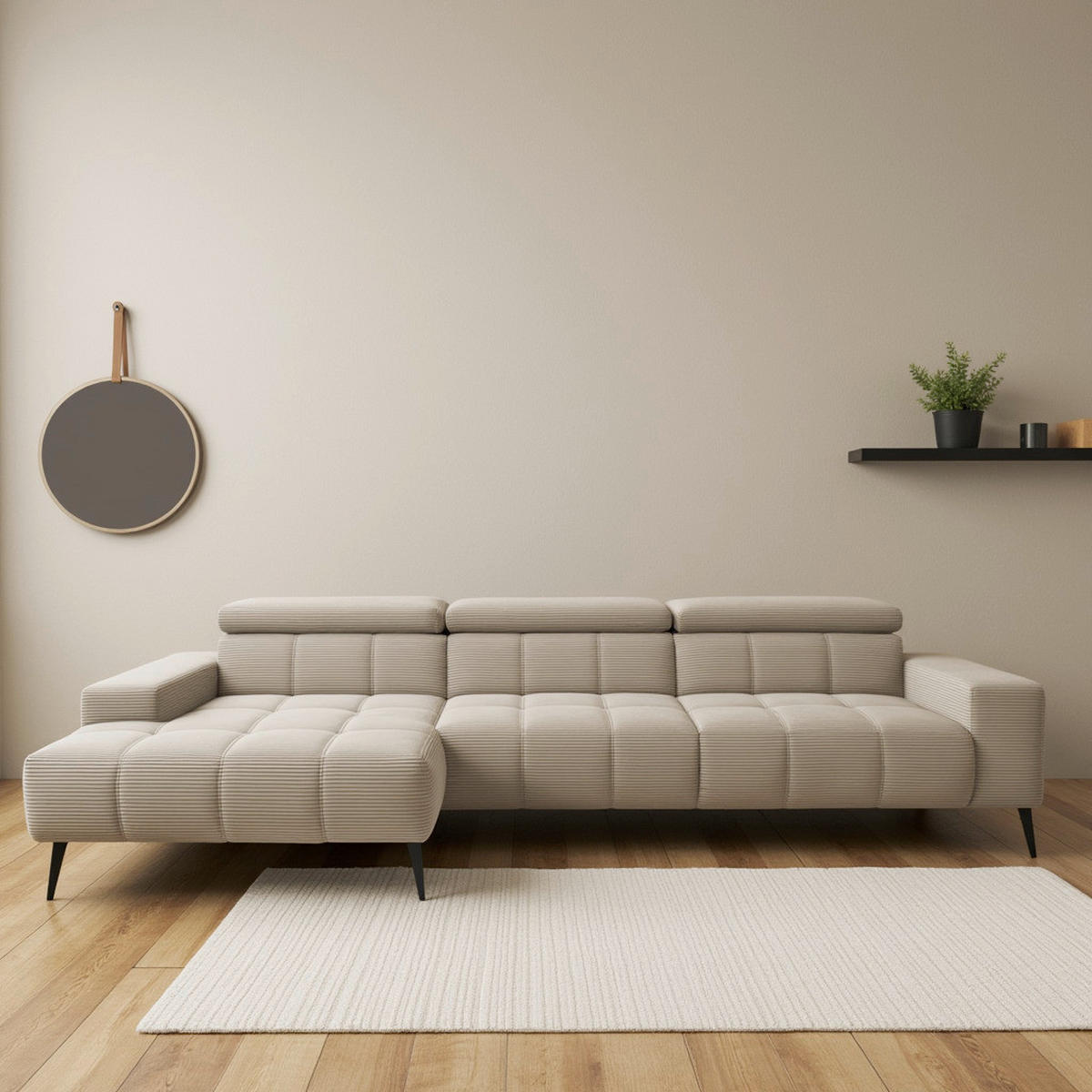ECKSOFA TRENTO Taupe Mikrofaser  - Taupe/Dunkelgrau, MODERN, Textil/Metall (287/175cm) - MID.YOU