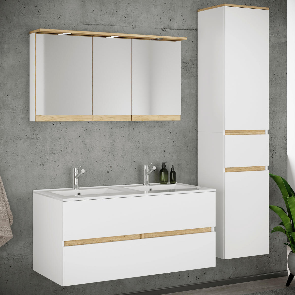BADEZIMMER 4-teilig  in 152 cm  - Honigeiche/Weiß, Trend, Keramik/Holzwerkstoff (152cm) - MID.YOU