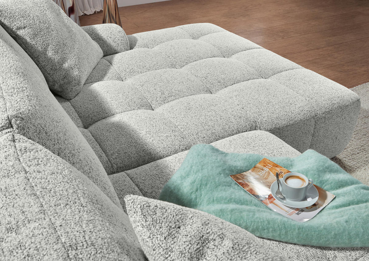 Ecksofa mit Funktion Creme Flachgewebe Zierkissen, Rückenkissen, Bettkasten, Schlaffunktion, Rücken echt, Liegefläche im Originalstoff  - Creme/Schwarz, KONVENTIONELL, Kunststoff/Textil (277/190cm) - Carryhome
