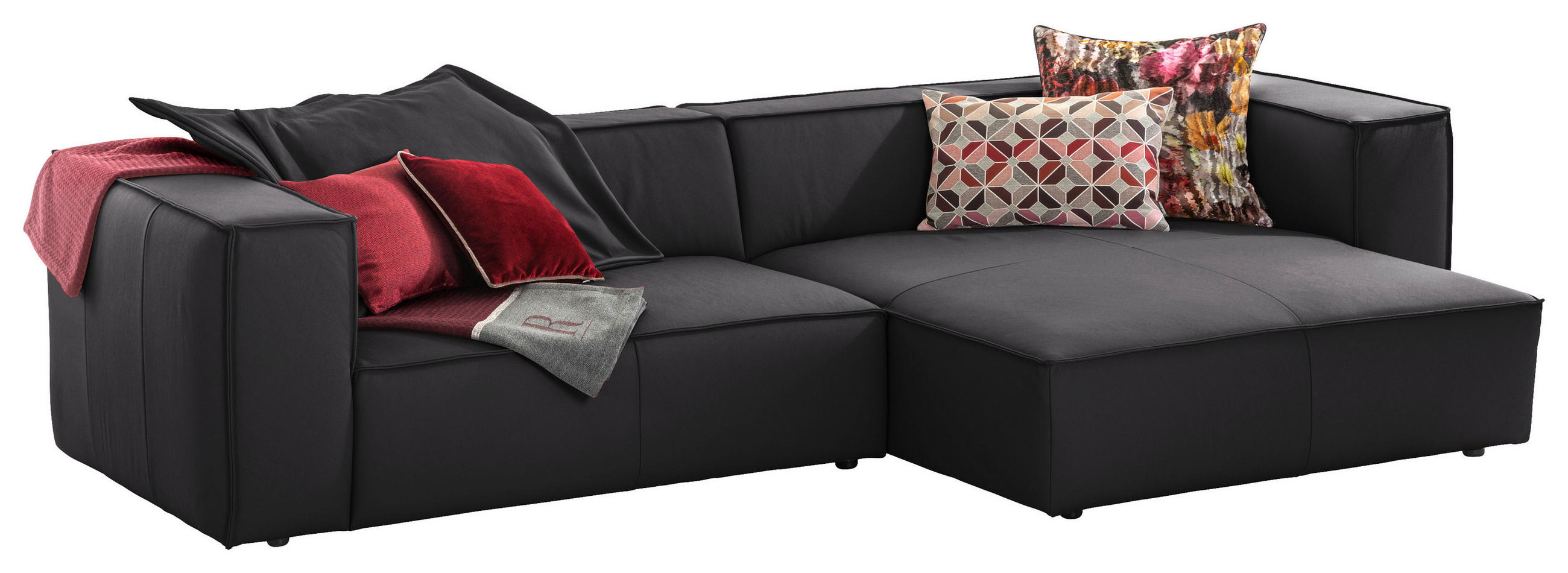 ECKSOFA around the block Graphitfarben Echtleder Rückenkissen, Rücken echt  - Schwarz/Graphitfarben, MODERN, Leder/Kunststoff (300/164cm) - Chilliano