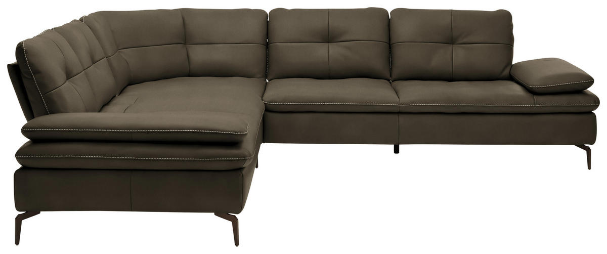 ECKSOFA in Echtleder Dunkelgrün  - Dunkelgrün/Beige, Design, Leder/Metall (298/298cm) - Chilliano