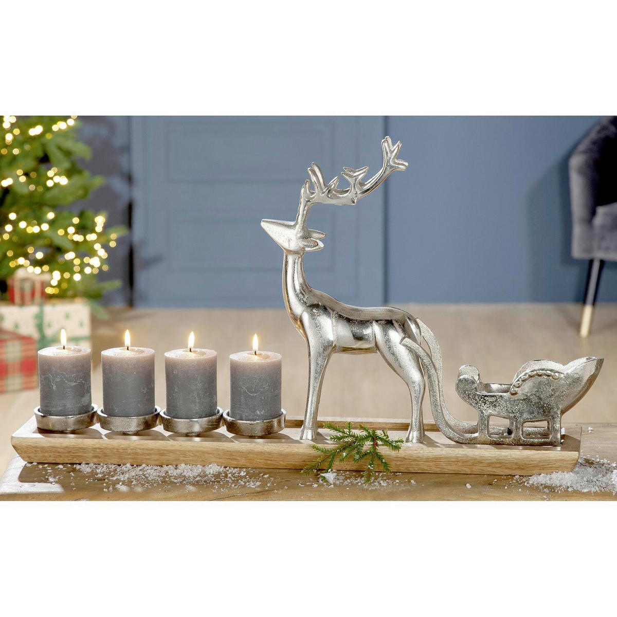 ADVENTSKRANZ  - Hellbraun/Silberfarben, Basics, Holz/Metall (64/37/13cm)