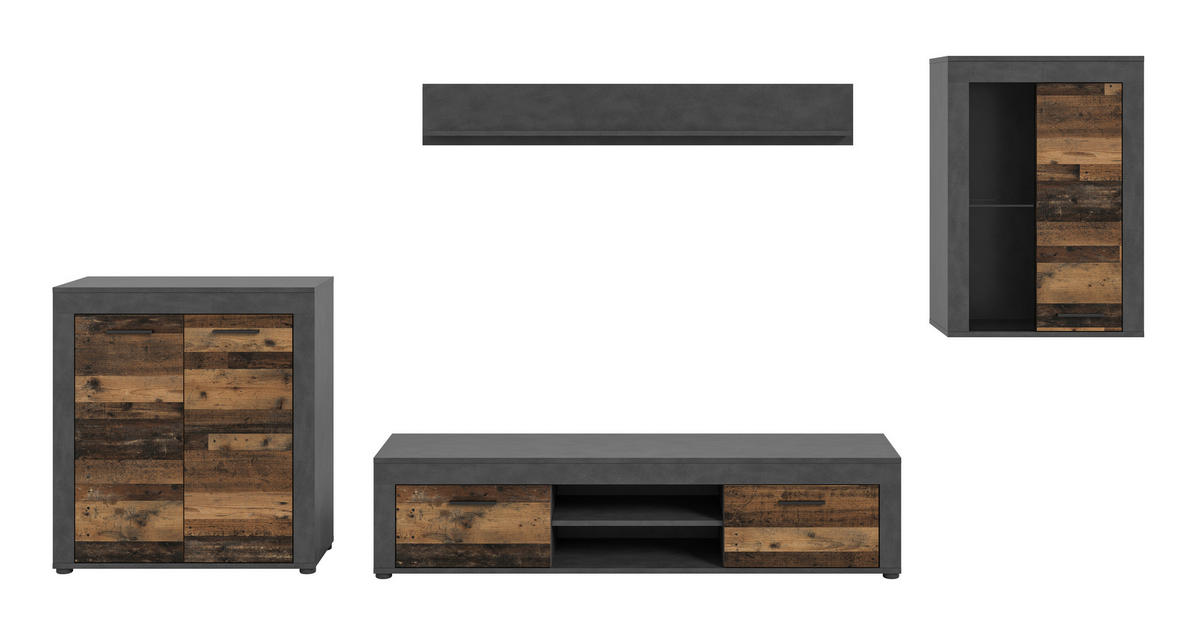 OBÝVACIA STENA, sivá, prírodná farba - čierna/sivá, Design, kompozitné drevo/plast (330/169/35cm) - MID.YOU