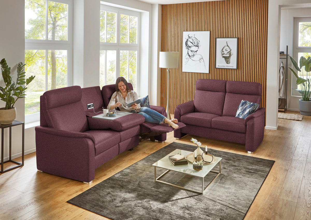 TRAPEZSOFA  in Flachgewebe Weinrot  - Weinrot/Alufarben, KONVENTIONELL, Textil/Metall (218/107/103cm) - Beldomo Comfort