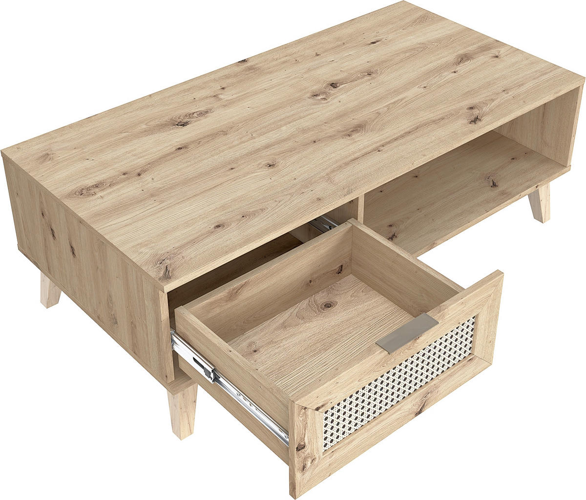COUCHTISCH 120/60/41 cm rechteckig Eiche Artisan, Naturfarben  - Platinfarben/Goldfarben, MODERN, Holzwerkstoff/Kunststoff (120/60/41cm) - Milino