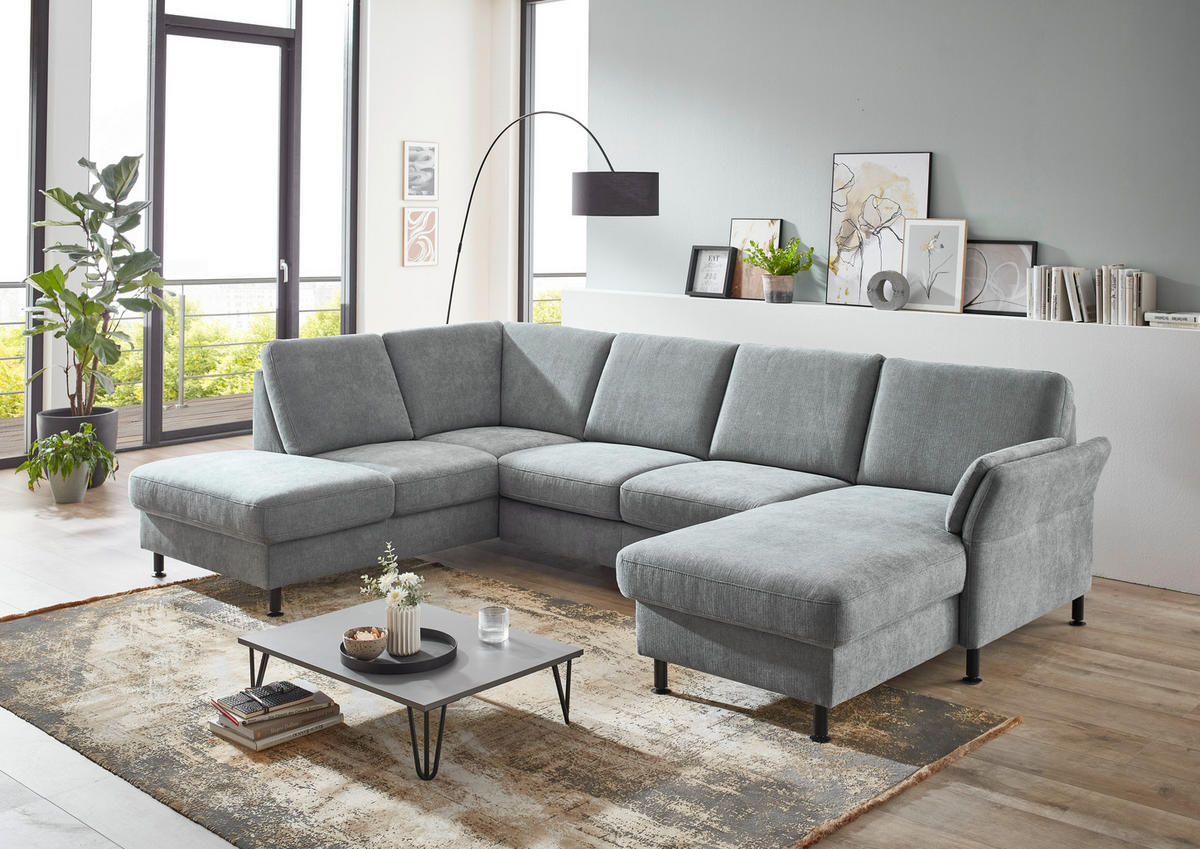 WOHNLANDSCHAFT in Webstoff Blaugrau  - Blaugrau/Schwarz, Konventionell, Textil/Metall (200/305/168cm) - Voleo