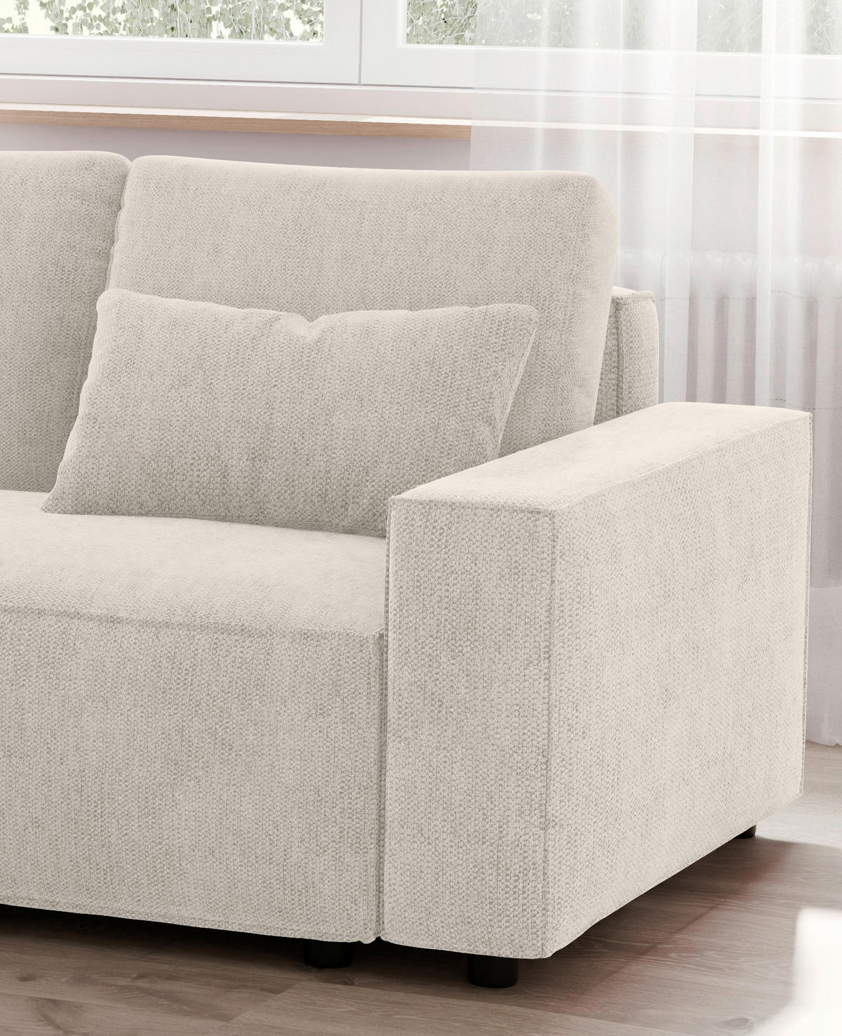 ECKSCHLAFSOFA in Chenille Beige  - Beige/Schwarz, Modern, Kunststoff/Textil (154/247cm) - Livetastic