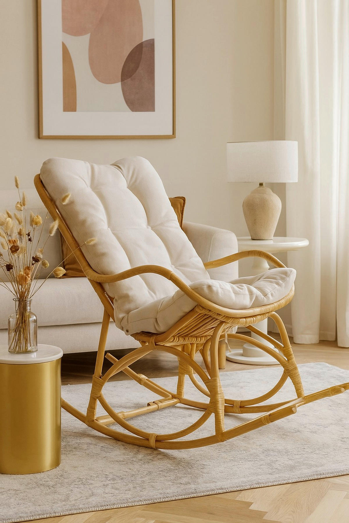 SCHAUKELSTUHL in Naturfarben  - Creme/Naturfarben, Natur, Holz/Textil (65/96/122cm) - MID.YOU