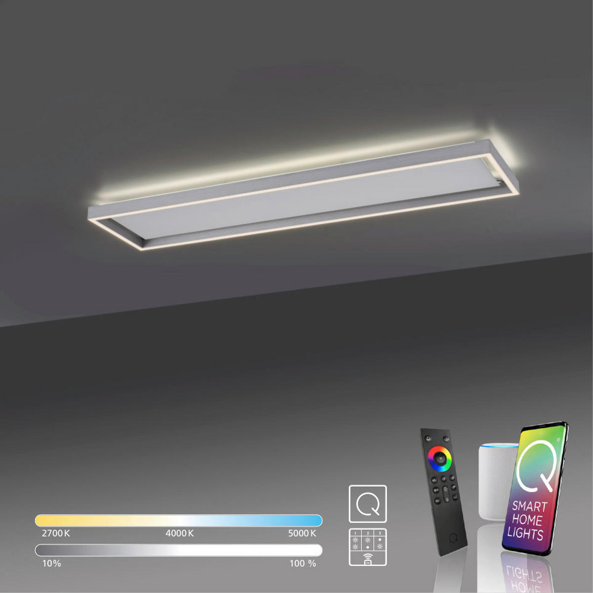PLAFONIERĂ CU LED - argintiu, Design, plastic/metal (100/25/5,6cm)