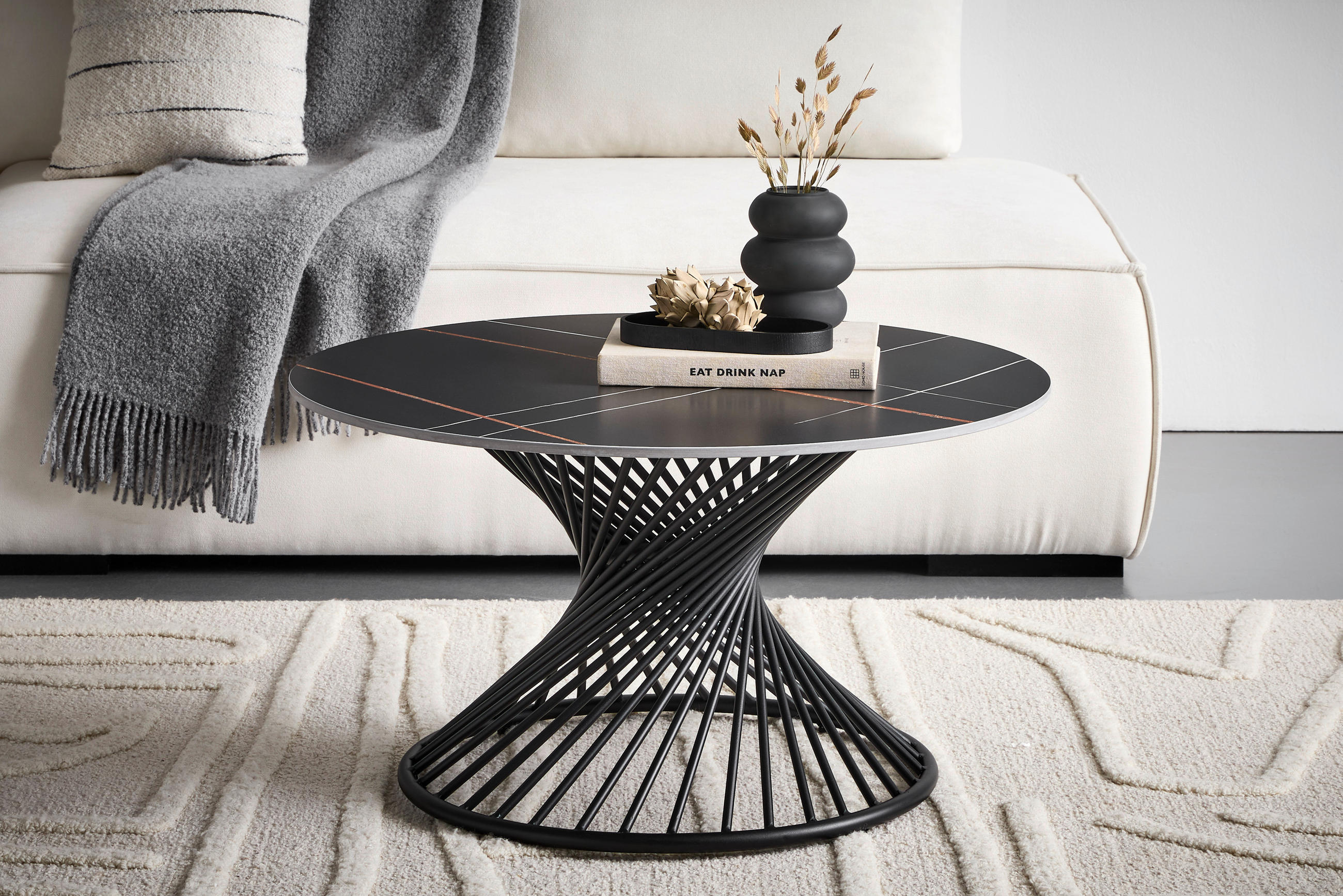 COUCHTISCH 80/80/43 cm rund Schwarz  - Schwarz, Design, Keramik/Metall (80/80/43cm) - MID.YOU