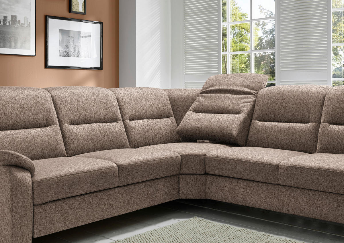 ECKSOFA in Mikrofaser Sandfarben  - Sandfarben/Schwarz, Konventionell, Holz/Textil (245/303cm) - Beldomo Comfort