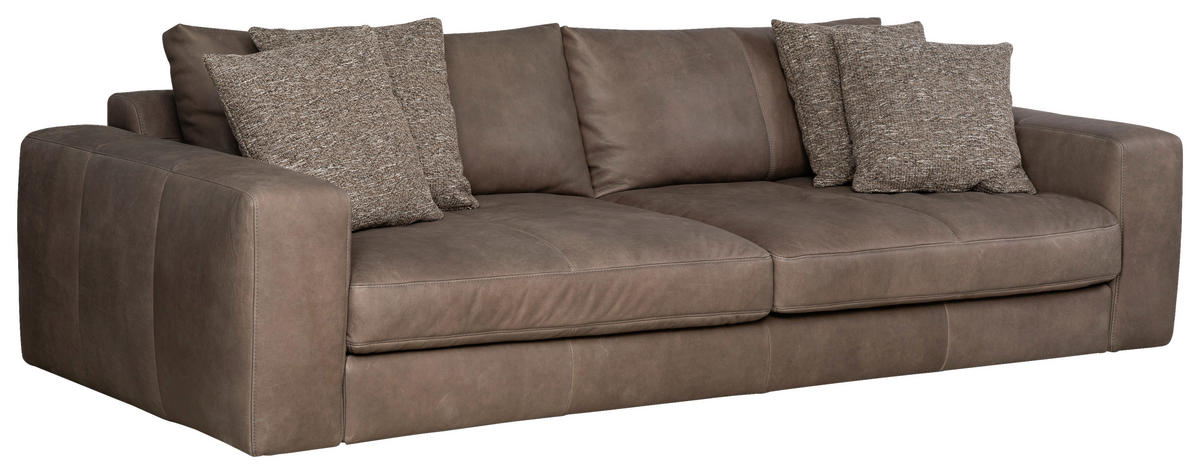 BIGSOFA Echtleder Graubraun  - Graubraun/Schwarz, Design, Leder/Kunststoff (294/87/122cm) - Designwerk
