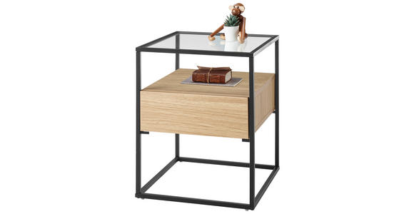 BEISTELLTISCH 43/43/54 cm Schwarz, Eichefarben quadratisch - Eichefarben/Schwarz, Glas/Holzwerkstoff (43/43/54cm) - Xora