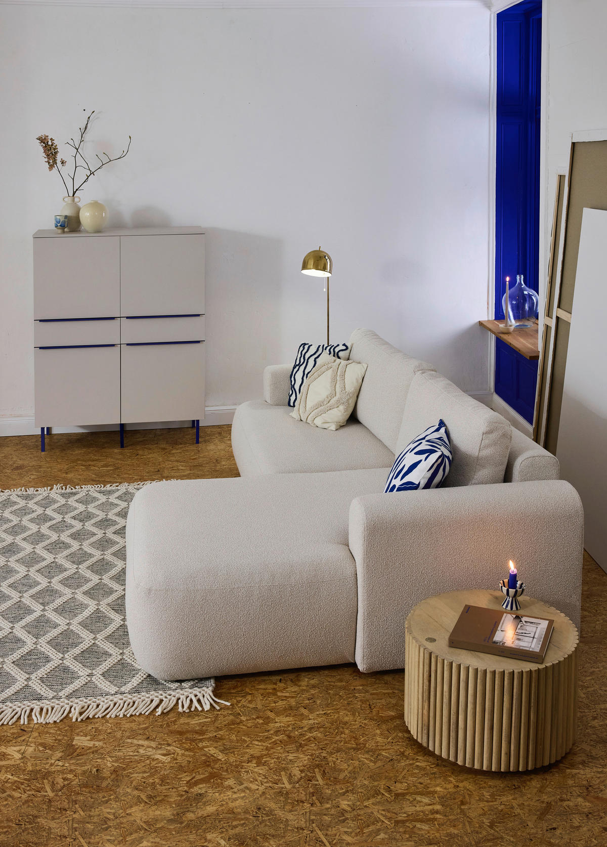 ECKSOFA Perlmutt Bouclé Rückenkissen, Rücken echt  - Perlmutt/Schwarz, KONVENTIONELL, Kunststoff/Textil (257/170cm) - Tom Tailor