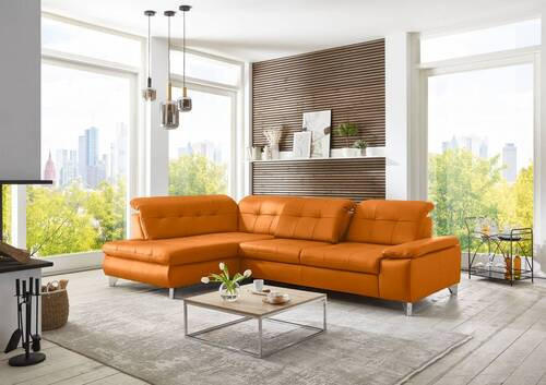ECKSOFA in Echtleder Orange  - Orange, Basics, Leder/Metall (211/309cm) - Beldomo Speed