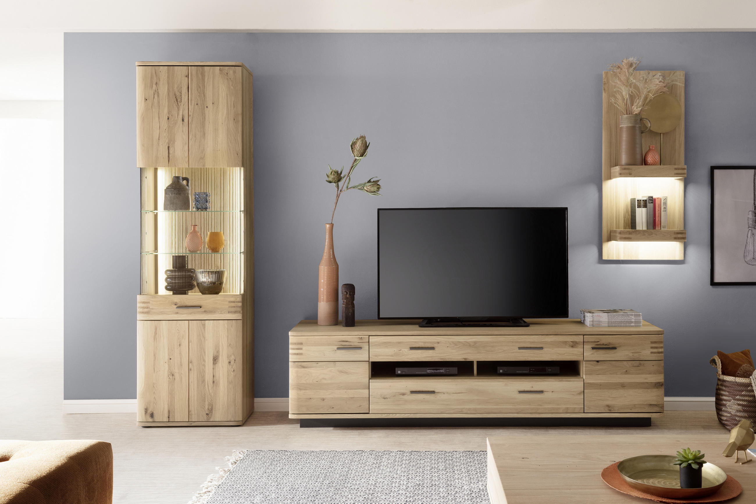 WANDREGAL Balkeneiche furniert, massiv Eichefarben - Eichefarben, Design, Holz (50/115/25cm) - Livetastic