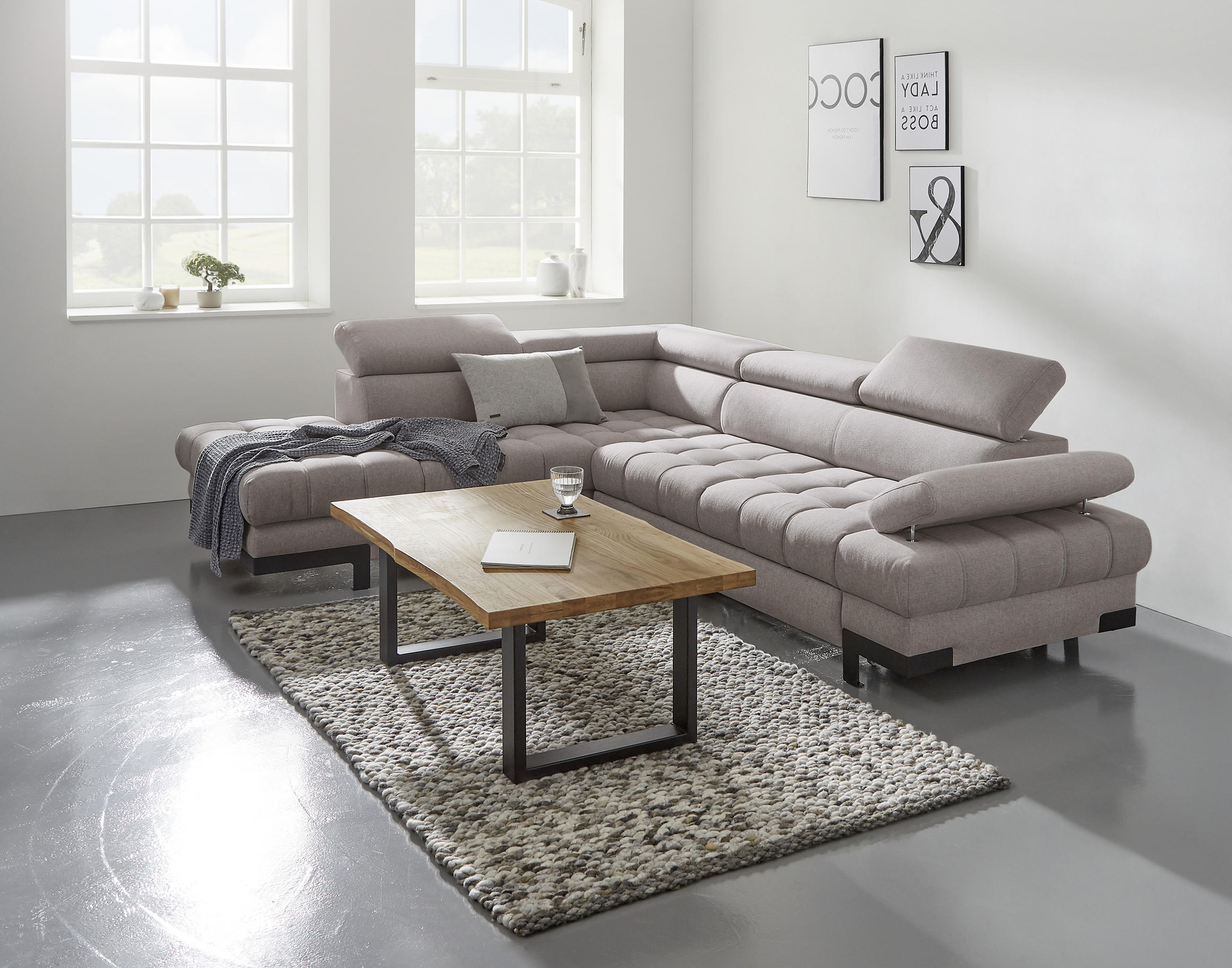 ECKSOFA Hellgrau Webstoff  - Hellgrau/Schwarz, Design, Textil/Metall (263/223cm) - Welnova