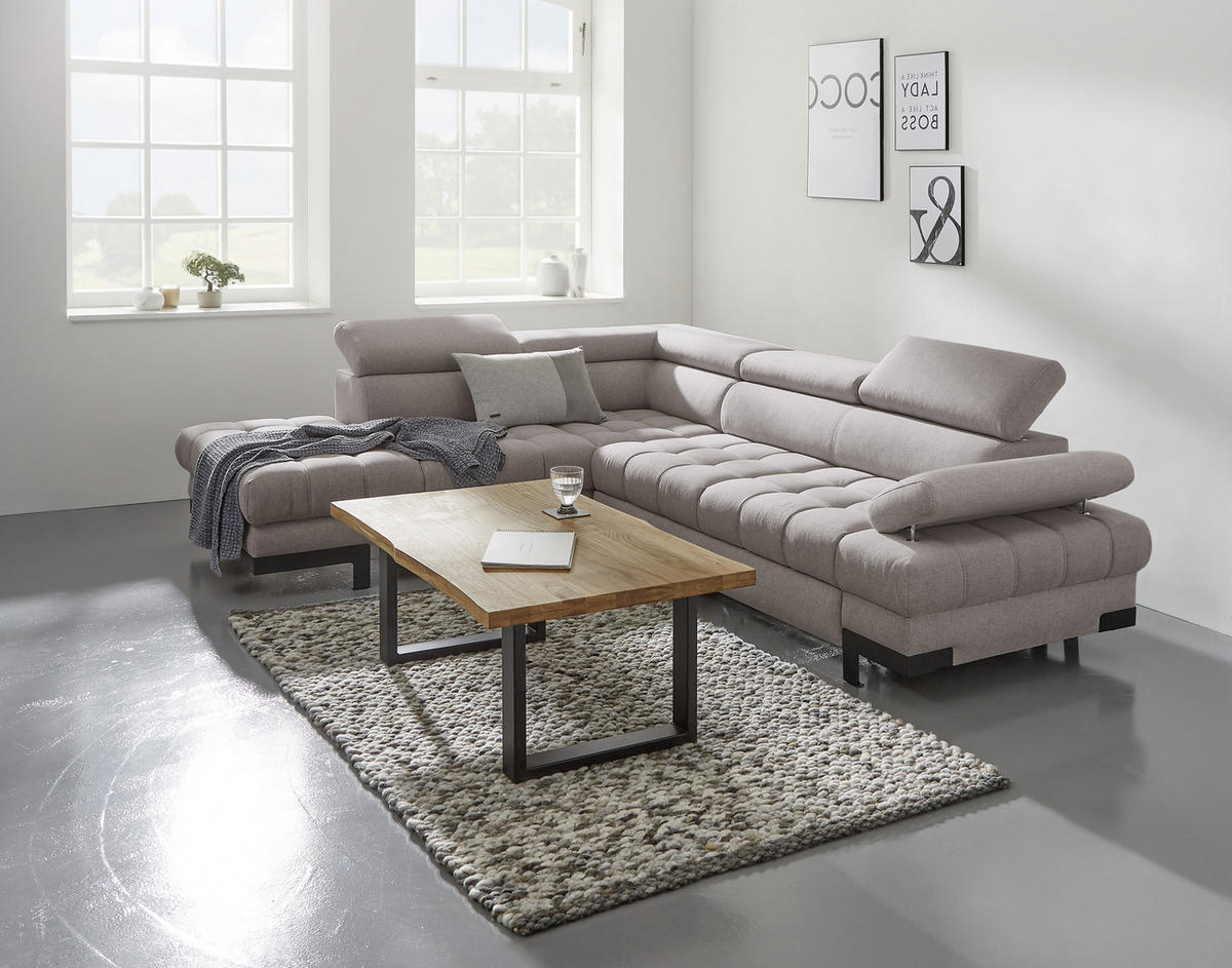 ECKSOFA Hellgrau Webstoff  - Hellgrau/Schwarz, Design, Textil/Metall (263/223cm) - Welnova