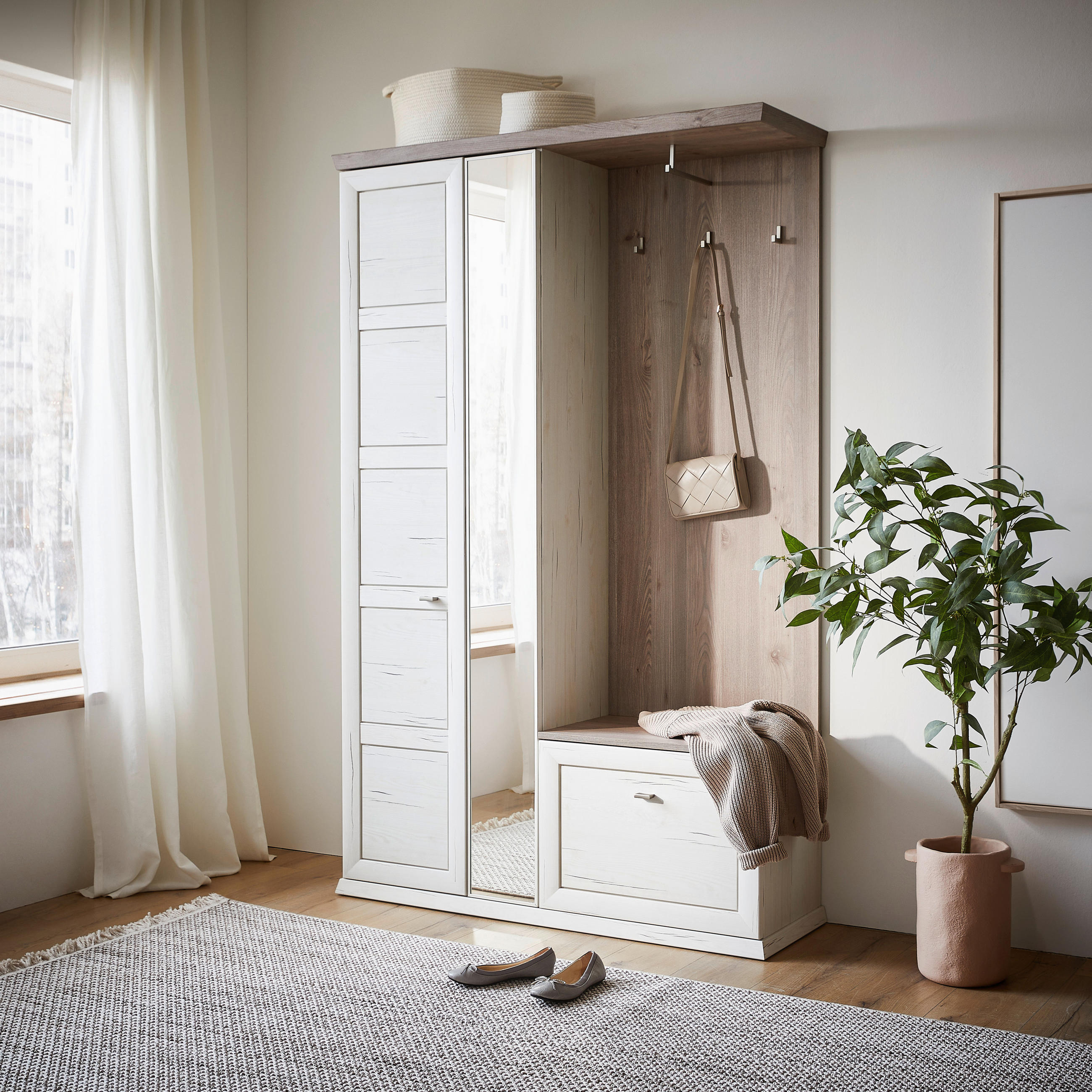 GARDEROBE 3-teilig in 123/196,7/38,5 cm - Grau/Pinienfarben, LIFESTYLE, Holzwerkstoff (123/196,7/38,5cm) - Hom`in