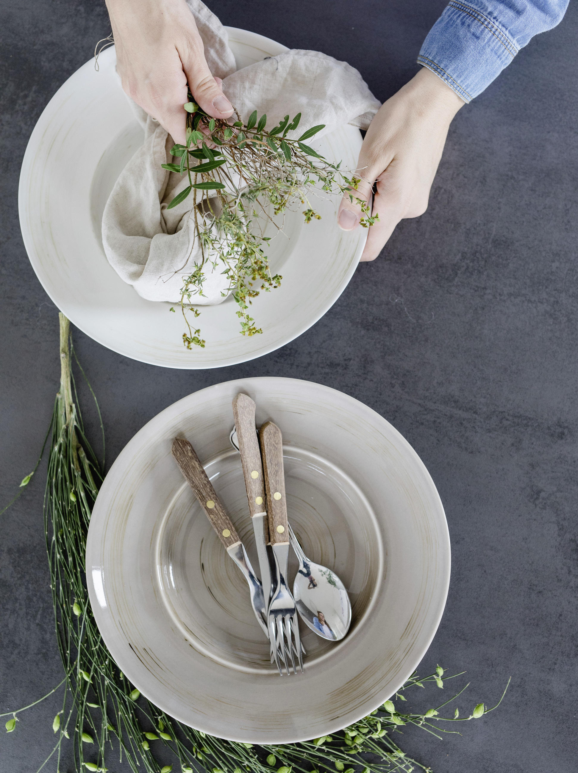 PASTATELLERSET 4-teilig  - Blau/Beige, Basics, Keramik - Mäser