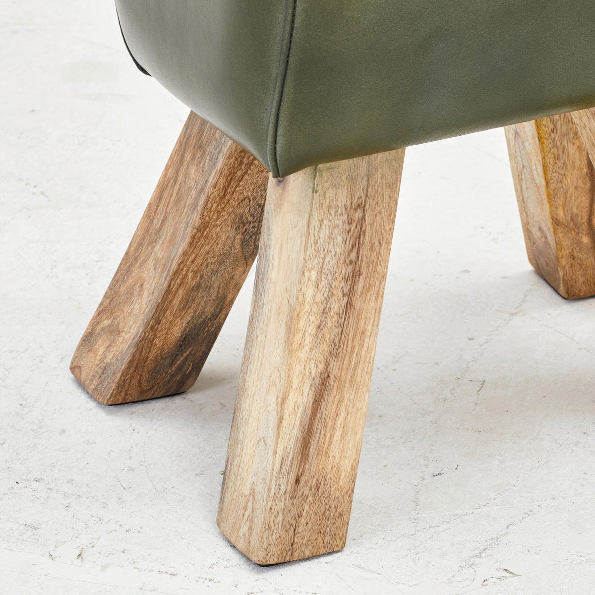 HOCKER Echtleder Mangoholz Olivgrün  - Naturfarben/Olivgrün, LIFESTYLE, Leder/Holz (42/45/35cm) - Livetastic