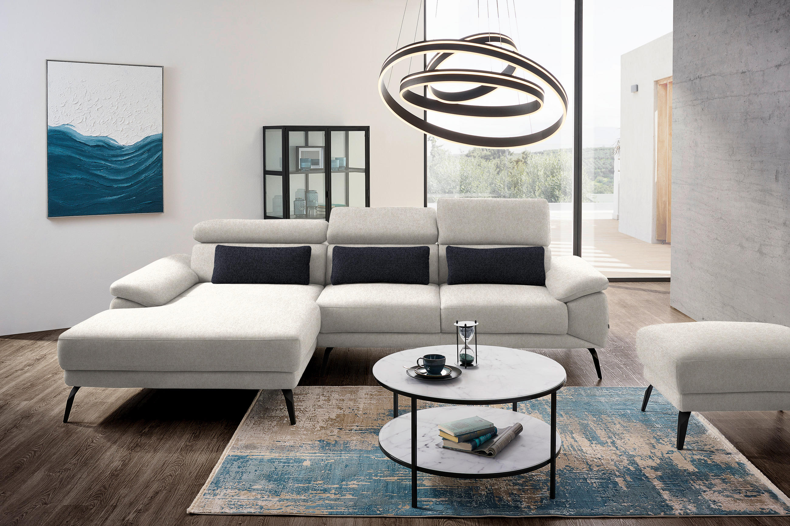 ECKSOFA in Velours Beige  - Beige/Schwarz, Design, Textil/Metall (187/295cm) - Novel