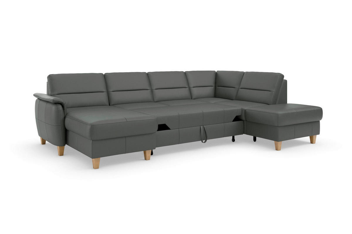 SEDACIA SÚPRAVA, koža, antracitová - farba duba/antracitová, Basics, koža/drevo (163/308/212cm) - Sit & More
