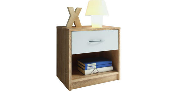 NACHTKÄSTCHEN in Weiß, Sonoma Eiche  - Alufarben/Weiß, KONVENTIONELL, Holzwerkstoff/Kunststoff (39/41/28cm) - Carryhome