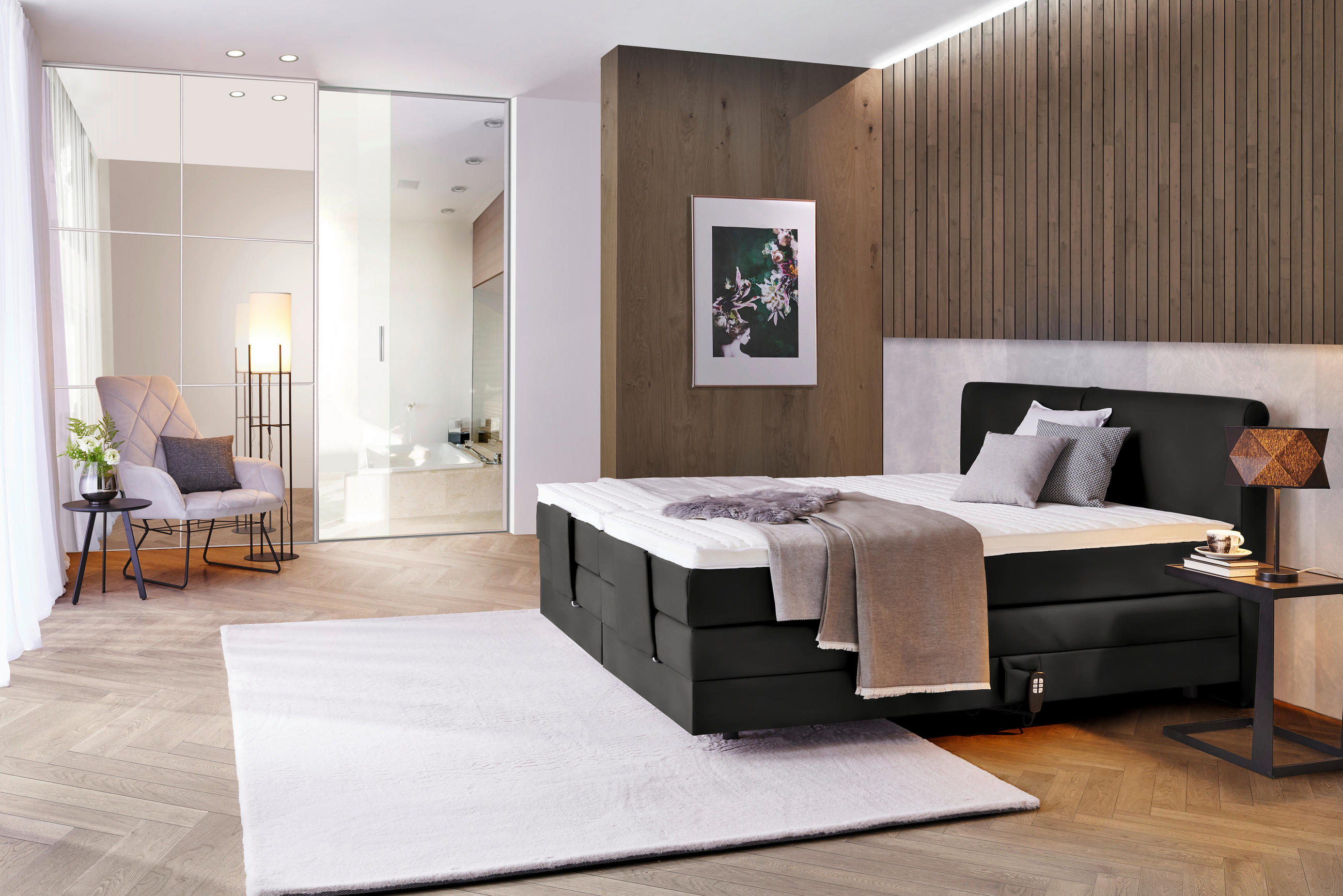 BOXSPRINGBETT 180/200 cm  in Schwarz  - Schwarz, Design, Kunststoff/Textil (180/200cm) - Hom`in